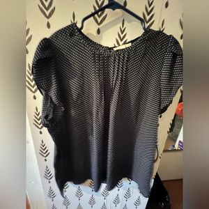 Blue short sleeve blouse with white polkadots